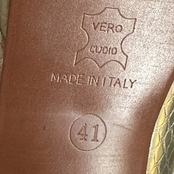 Nadia Ferri ~ Size 9.5 ~ Gold Snakeskin Platform Heels Rhinestones Italy Women’s - Picture 10 of 11